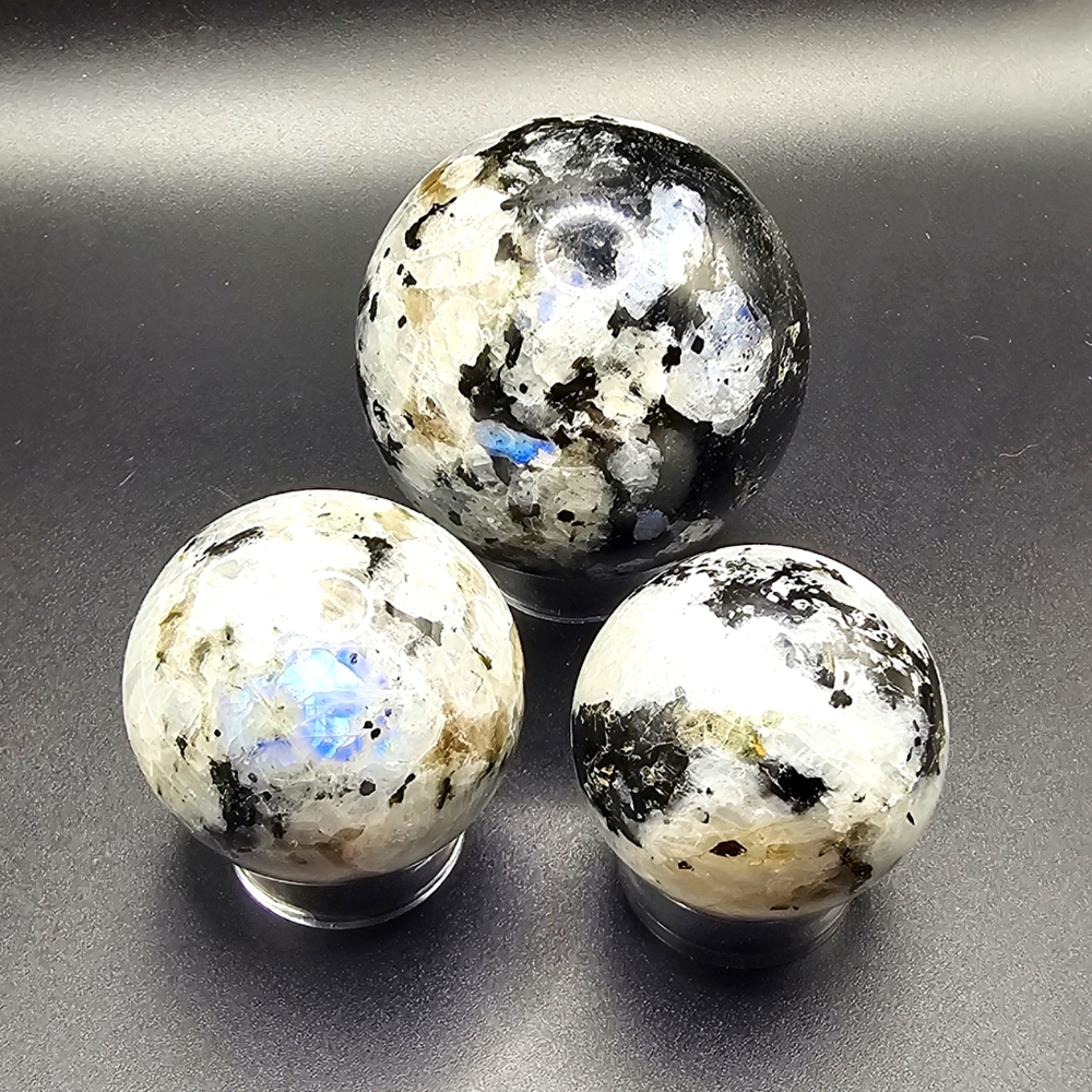 Set of 3 Moonstone Crystal Spheres